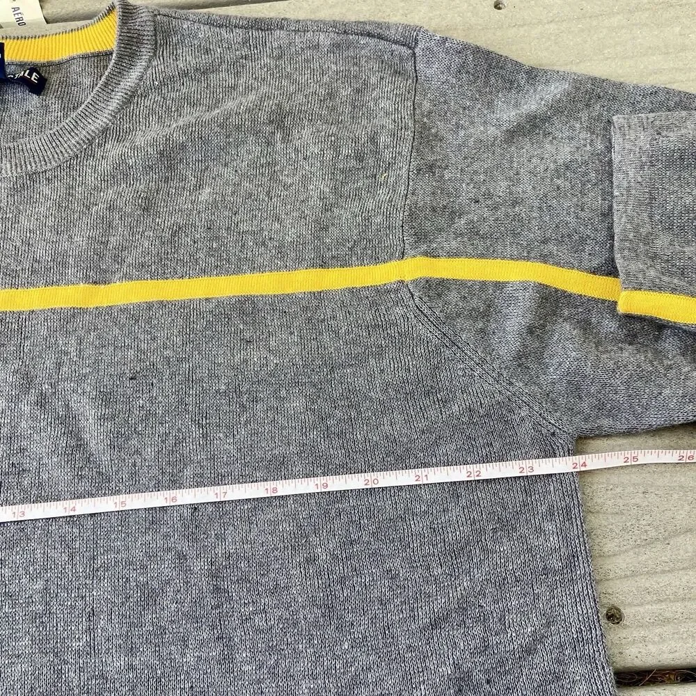 Aeropostale Y2K Striped Sweater XL Gray Yellow Ringer Neck Skater Indie Grunge